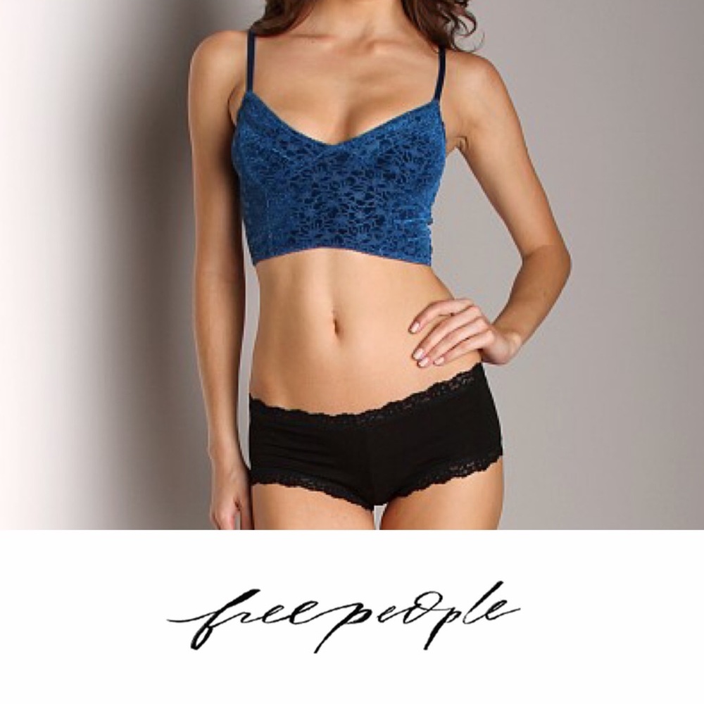 Free People, velvet blue bralette